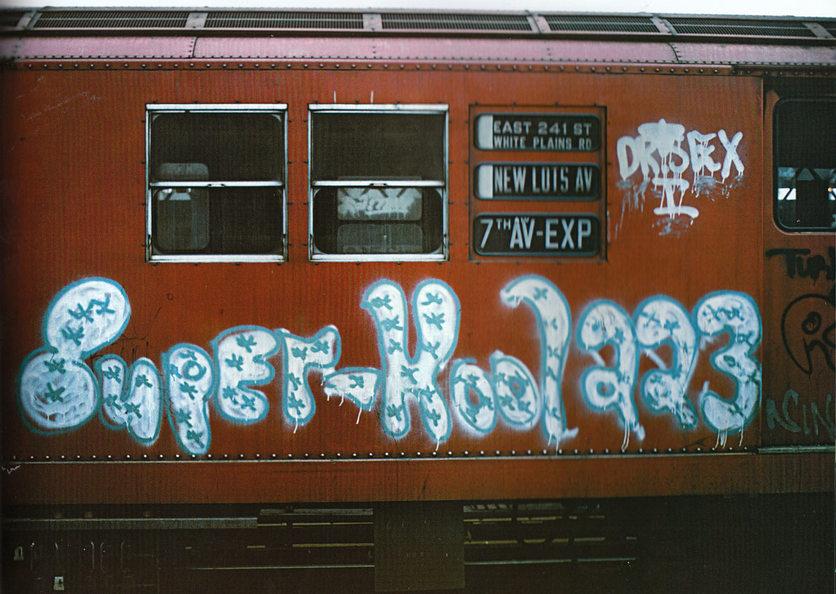 The early writers all agree that the first subway mast the first subway masterpiece was done on an IRT Subway train by SUPER KOOL 223.